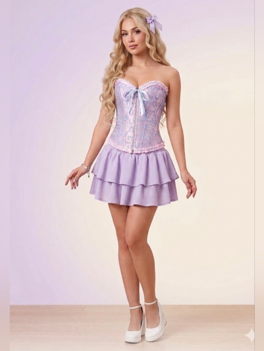 Corset Top&Ruffled Skirt,Rapunzel Halloween Costume Set .Small